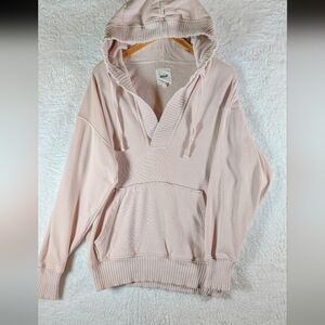 370-Aerie Light Pink V-Neck Hoodie Sweater Oversized Fit Up To Medium